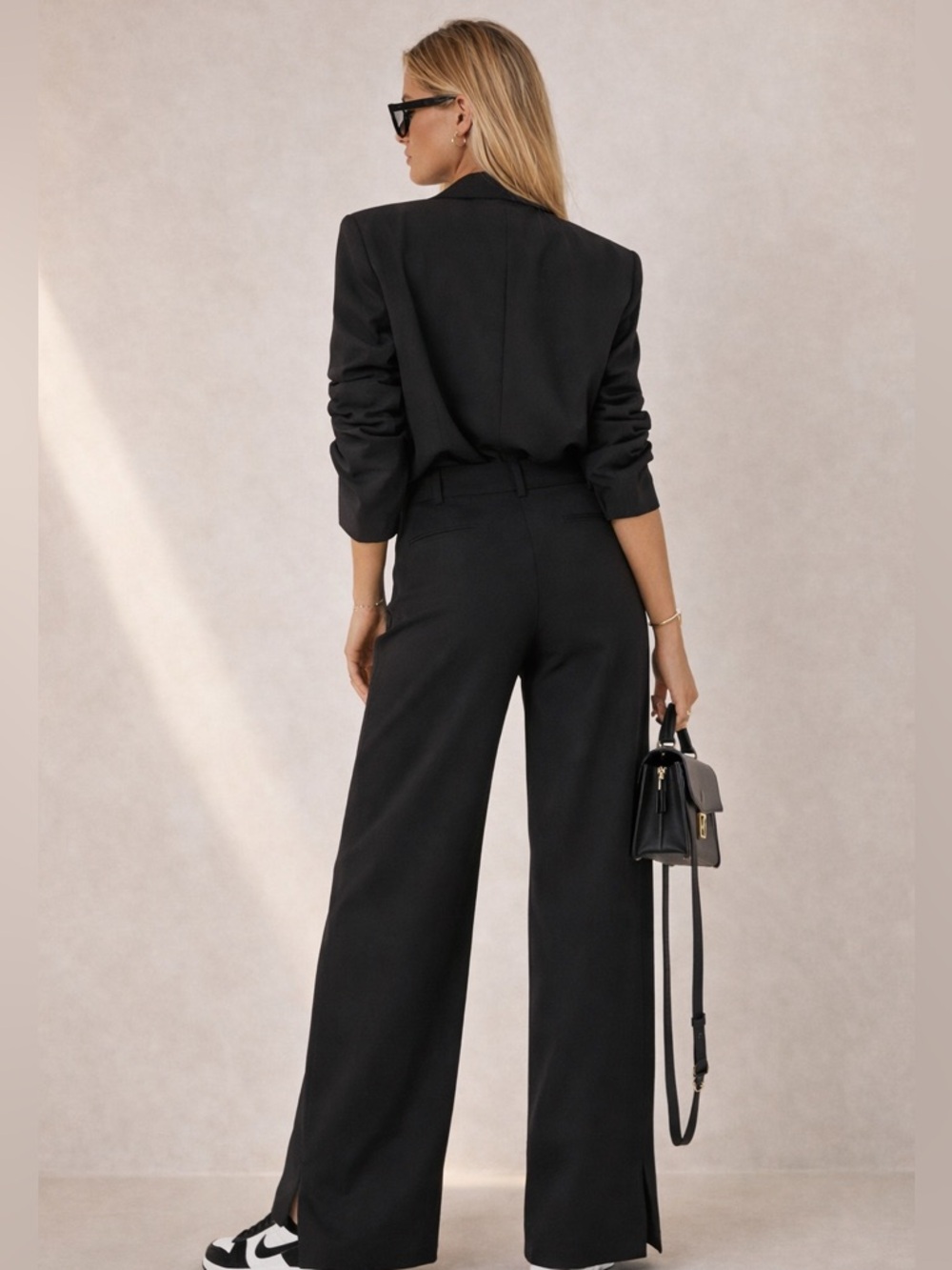 WHITE FOX Press Pause Black Wide Leg Split Hem Pants Size Medium NWT - Picture 7 of 12